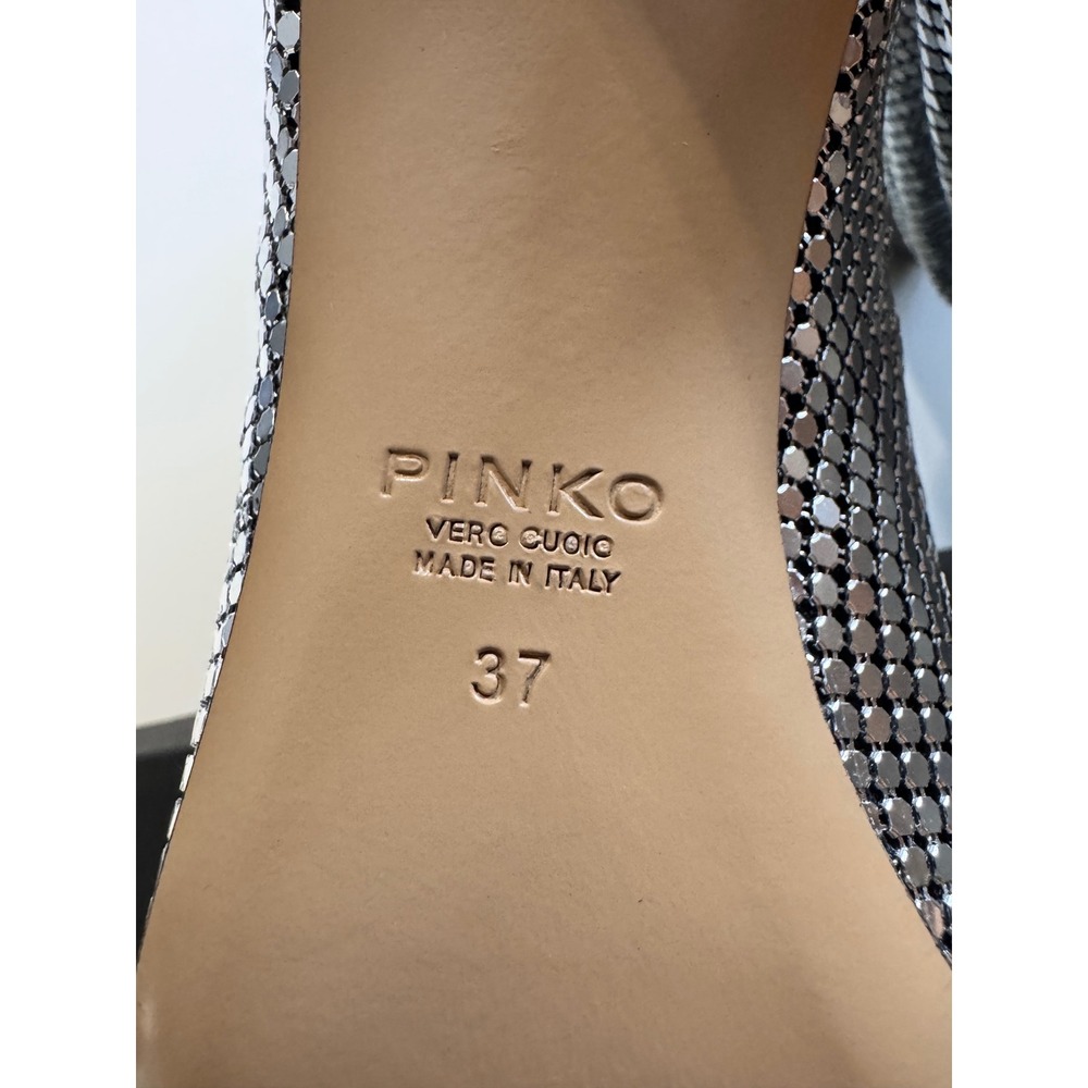 PINKO Silver Metallic Mesh Pointed Toe Stiletto Heel Ankle Boots Size 7 - Picture 8 of 12
